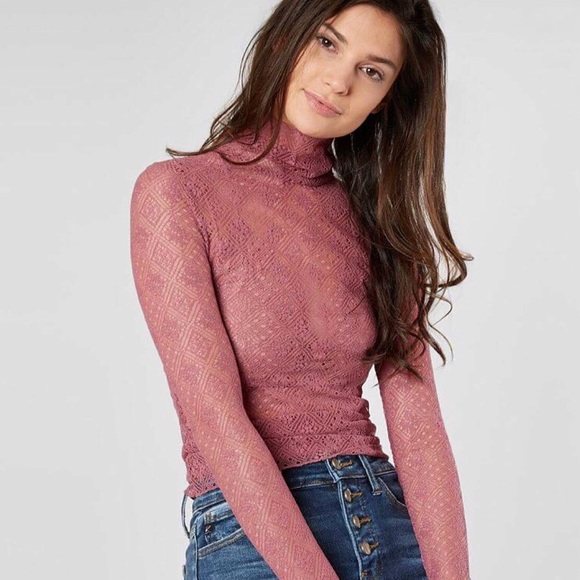 1 Left!! Free People Sheer Lace Turtleneck Top - Picture 2 of 8